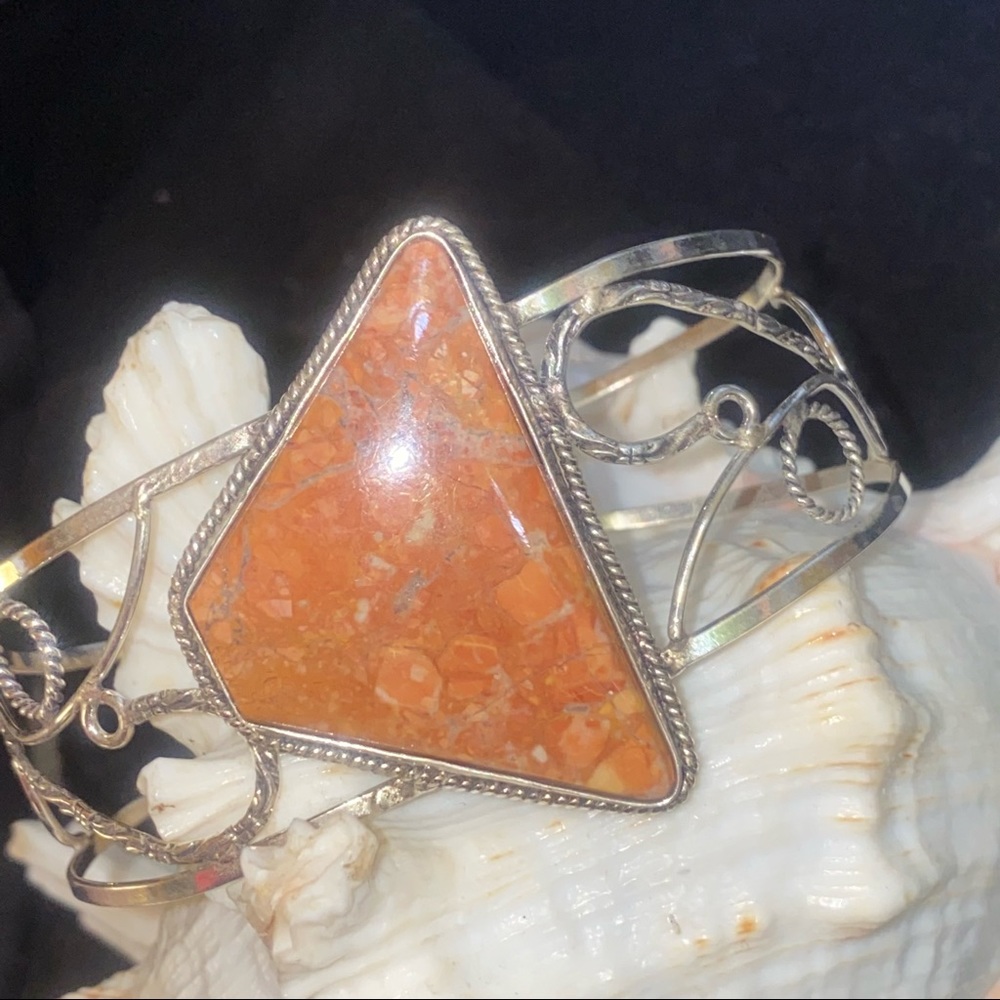 Sale * Orange Ocean Jasper natural Gemstone cuff
